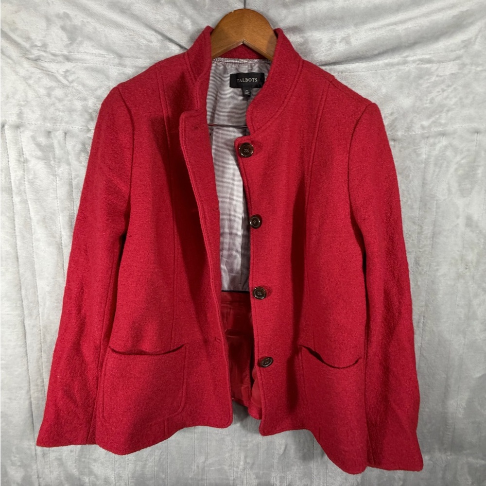 Talbots Red Wool Blend Button Front Jacket Size 1… - image 2